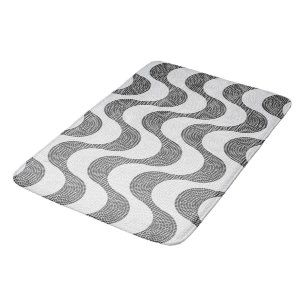Portuguese cobblestone black and white waves  bath mat
