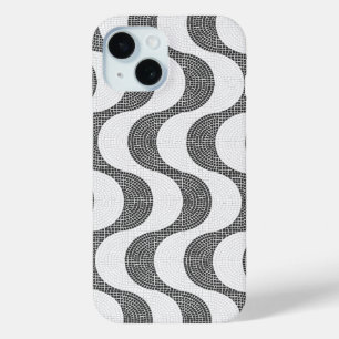 Portuguese cobblestone black and white waves  iPhone 15 case