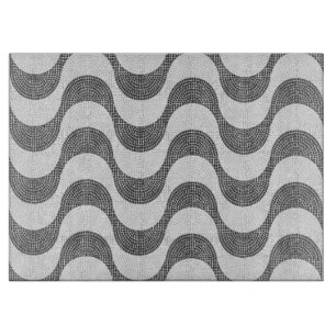 Portuguese cobblestone black and white waves  cutting board