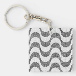 Portuguese cobblestone black and white waves  keychain