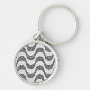 Portuguese cobblestone black and white waves  keychain