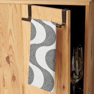 Portuguese cobblestone black and white waves  kitchen towel