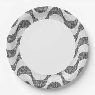 Portuguese cobblestone black and white waves  paper plate