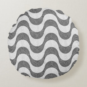 Portuguese cobblestone black and white waves round pillow