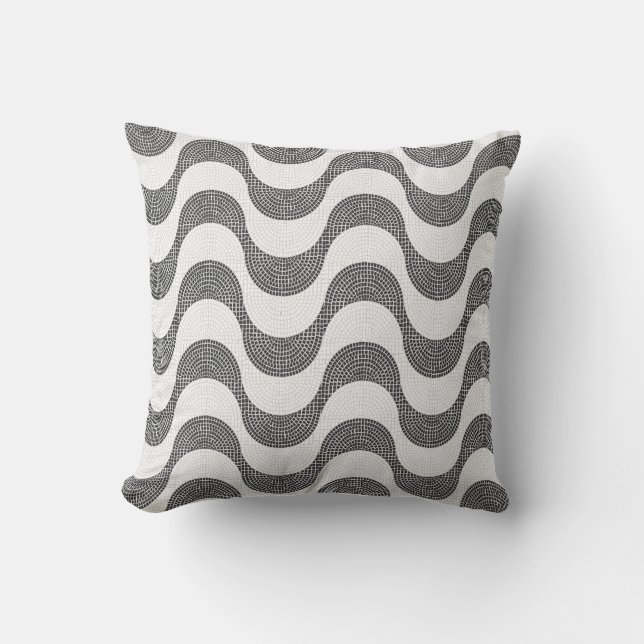 Portuguese cobblestone black and white waves  throw pillow (Front)