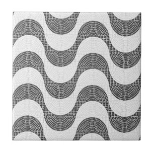 Portuguese cobblestone black and white waves  tile