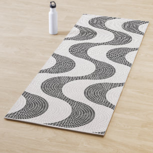 Portuguese cobblestone black and white waves yoga mat