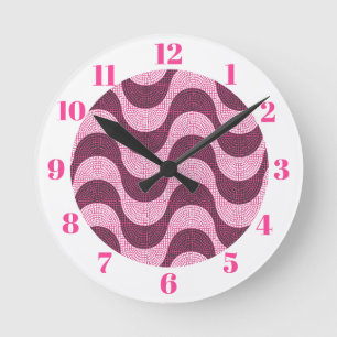 Portuguese cobblestone waves in modern pink round clock