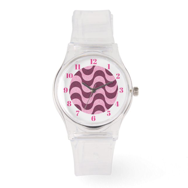 Portuguese cobblestone waves in modern pink watch (Front)