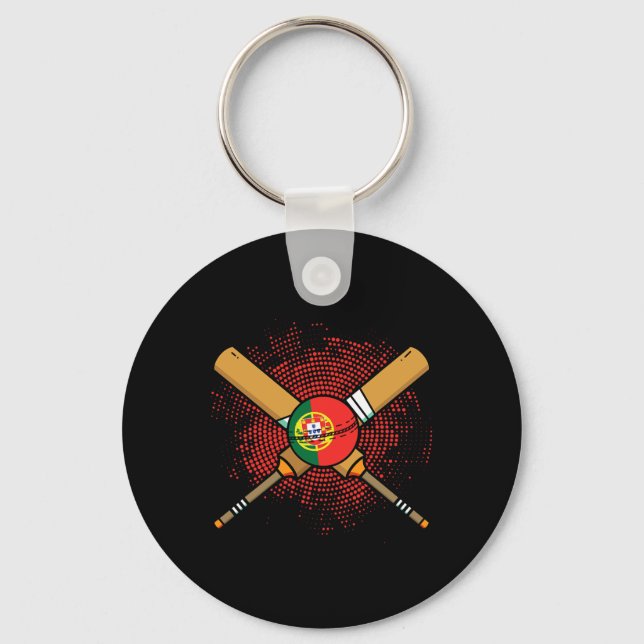 Portuguese Cricket Racket And Ll Flag Of Portugal  Keychain (Front)