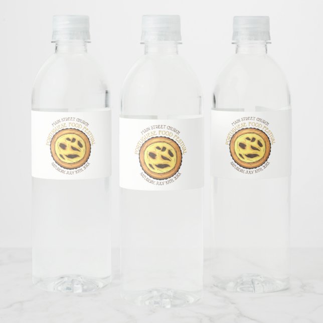 Portuguese Egg Custard Tart Pastry Food Festival Water Bottle Label (Bottles)