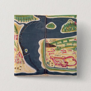 Portuguese exploration map of Mombassa 2 Inch Square Button