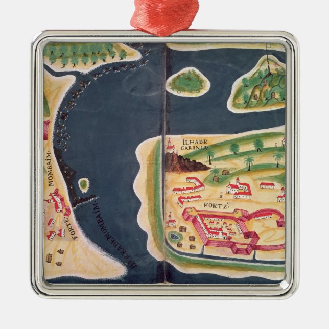 Portuguese exploration map of Mombassa Metal Ornament (Front)