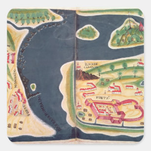 Portuguese exploration map of Mombassa Square Sticker