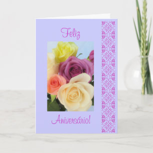 Portuguese: Feliz Aniversario! rosas -Birthday Az Card