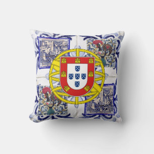 Portuguese folk art design throw pillow