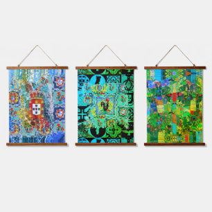 Portuguese folk art Wood Topped Wall Tapestry
