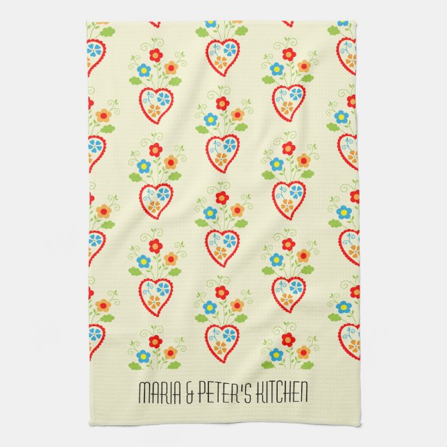 Portuguese folk heart pattern kitchen towel (Vertical)
