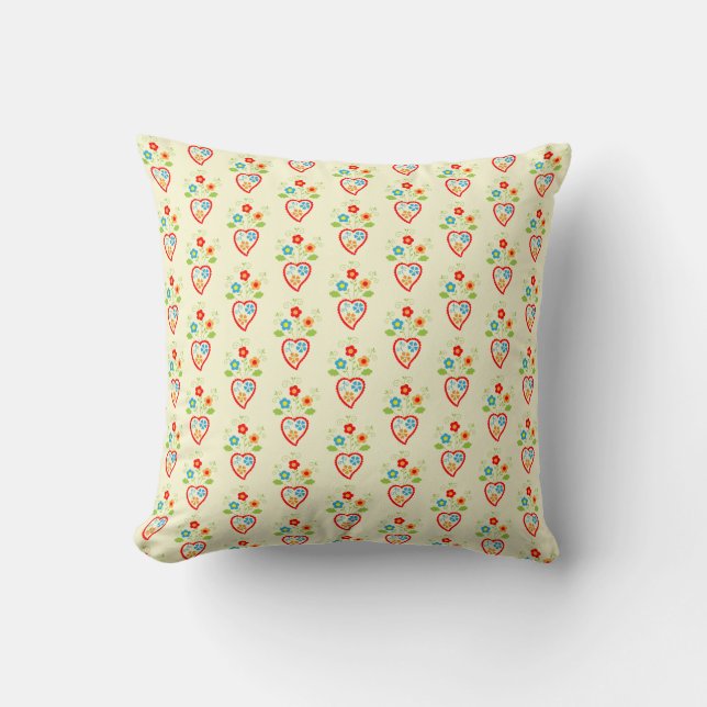 Portuguese folk heart pattern throw pillow (Front)