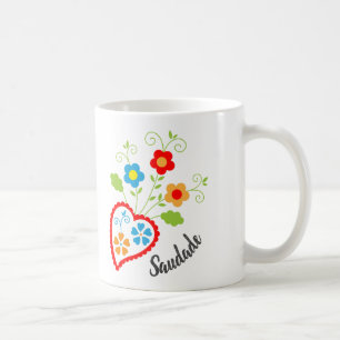Portuguese folk heart with saudade word coffee mug