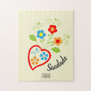 Portuguese folk heart with saudade word jigsaw puzzle