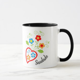 Portuguese folk heart with saudade word mug