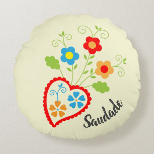 Portuguese folk heart with saudade word round pillow