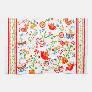 Portuguese folk lovers handkerchiefs pattern   kitchen towel