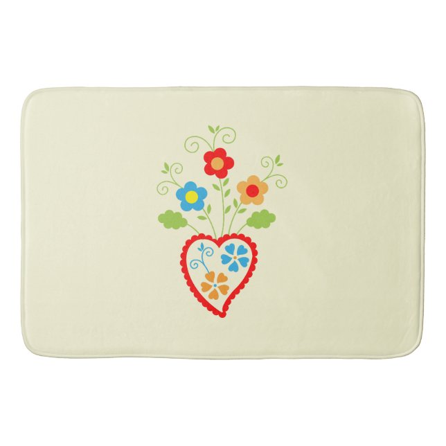 Portuguese folk romantic heart bath mat (Front)