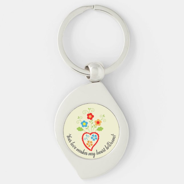 Portuguese folk romantic heart  in bloom keychain (Front)