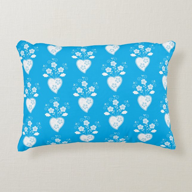 Portuguese folk romantic heart in blossom pattern accent pillow (Front)