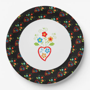 Portuguese folk romantic heart paper plates