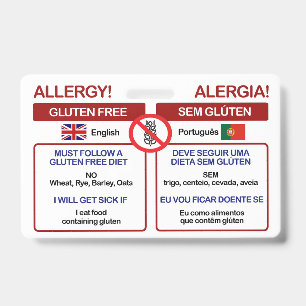 PORTUGUESE Gluten Free Travel Card   Allergy Badge