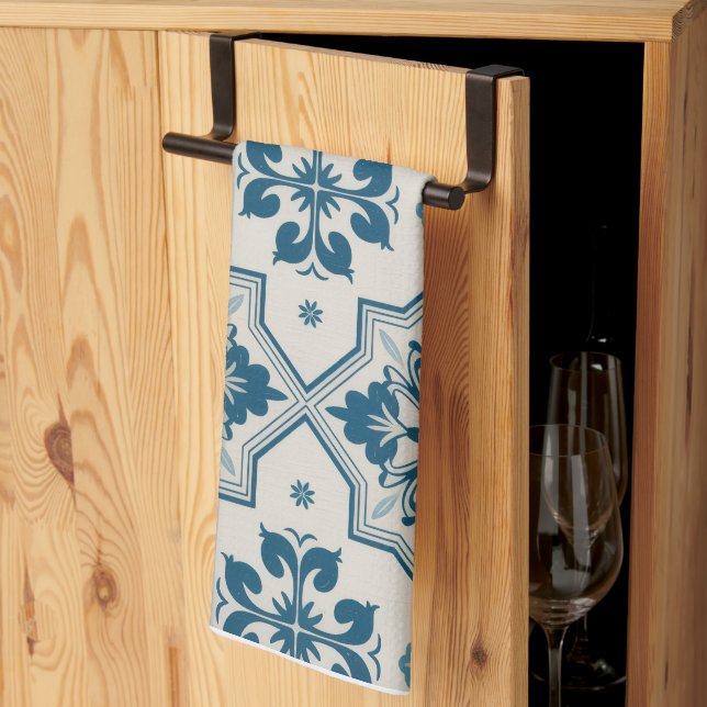 Portuguese Kitchen Towels,Mediterranean Blue White Kitchen Towel (Thirds Fold)