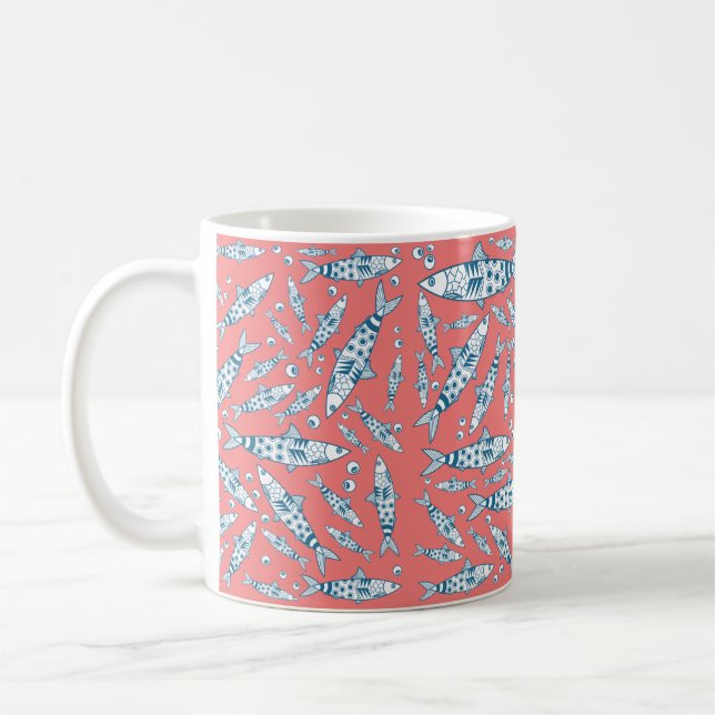 Portuguese Lisbon Sardines Pattern Azulejos Pink Coffee Mug (Left)