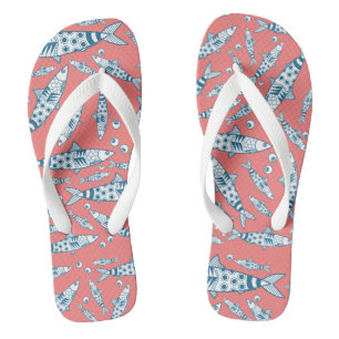 Portuguese Lisbon Sardines Pattern Azulejos Pink F Flip Flops