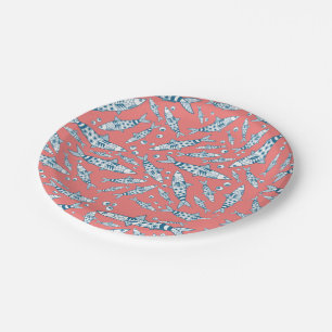 Portuguese Lisbon Sardines Pattern Azulejos Pink Paper Plate