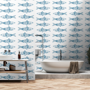 Portuguese Lisbon Sardines Pattern Azulejos Wallpaper