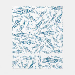 Portuguese Lisbon Sardines Pattern Azulejos White Fleece Blanket