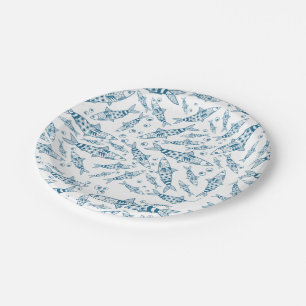 Portuguese Lisbon Sardines Pattern Azulejos White Paper Plate
