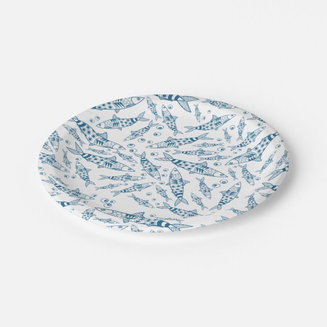 Portuguese Lisbon Sardines Pattern Azulejos White Paper Plate (Angled)