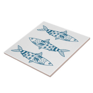 Portuguese Lisbon Sardines Pattern Azulejos White Tile