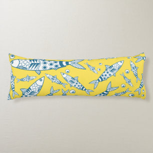 Portuguese Lisbon Sardines Pattern Azulejos Yellow Body Pillow