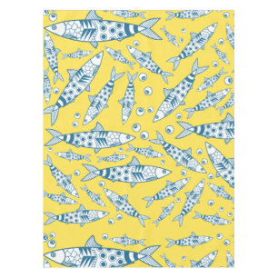 Portuguese Lisbon Sardines Pattern Azulejos Yellow Tablecloth