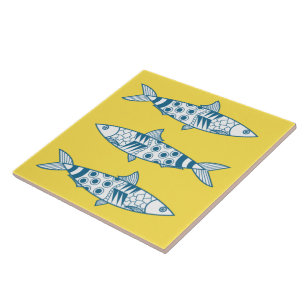Portuguese Lisbon Sardines Pattern Azulejos Yellow Tile