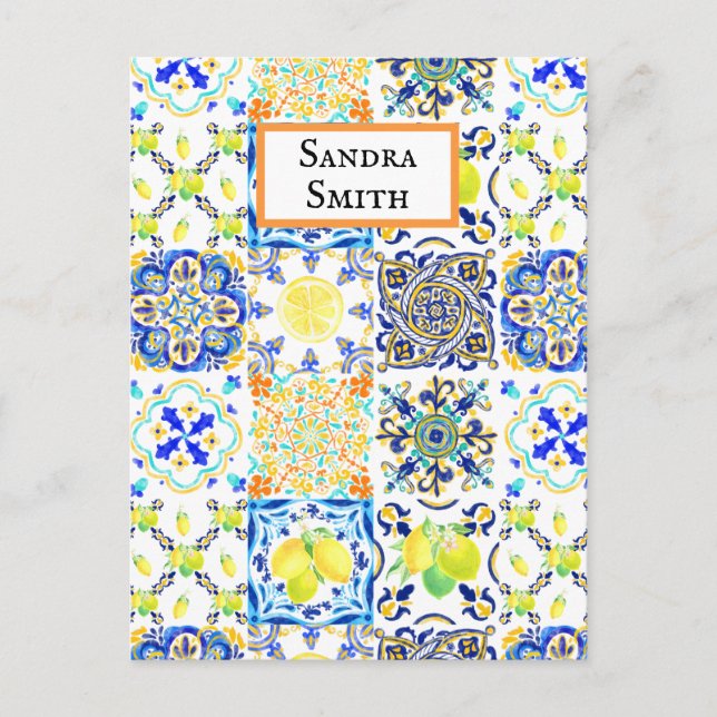 Portuguese Majolica Azulejo Mediterranean Lemon Postcard (Front)