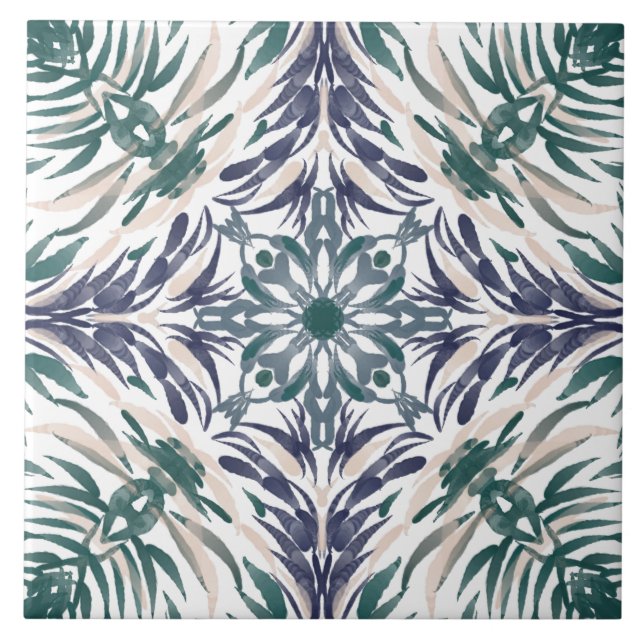 Portuguese Mediterranean Blue Green Tile (Front)