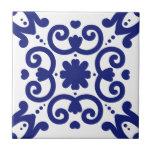 Portuguese Mediterranean Blue White Stylish Tile<br><div class="desc">Stylish Portuguese Mediterranean style pattern ceramic tile blue on a white background. Perfect for a fresh seaside feel interior design backsplash.</div>