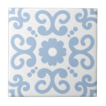 Portuguese Mediterranean Light Blue White 2 Tile<br><div class="desc">Stylish Azulejo Portuguese Mediterranean style pattern ceramic tile light blue on a white background. Perfect for a fresh seaside feel interior design or backsplash. Pattern version 2.</div>