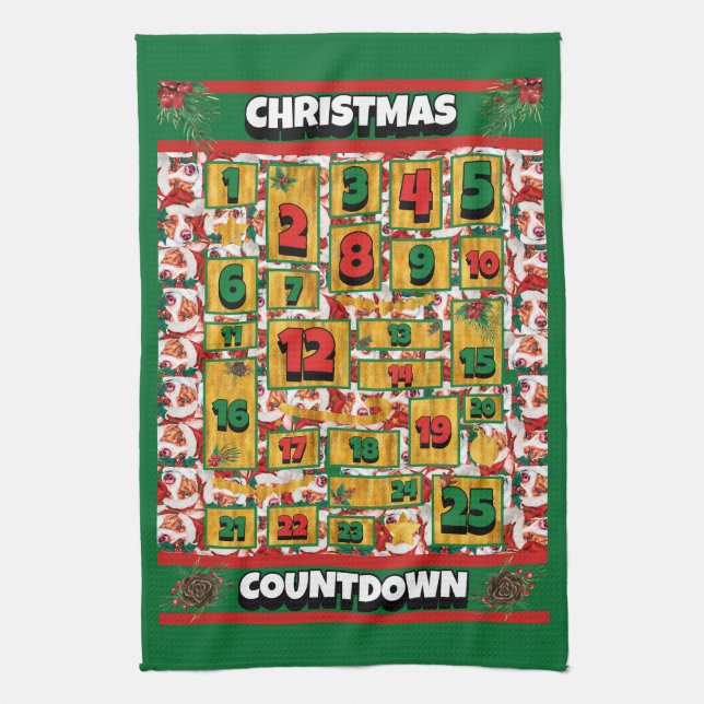 Portuguese Podengo Countdown Christmas Advent Dog Kitchen Towel (Vertical)